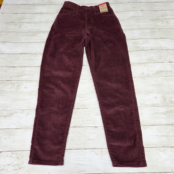 Levi's Denim - Levi's Corduroy Pants 25x29 Burgundy High Waisted Mom Jeans Tapered Leg NEW